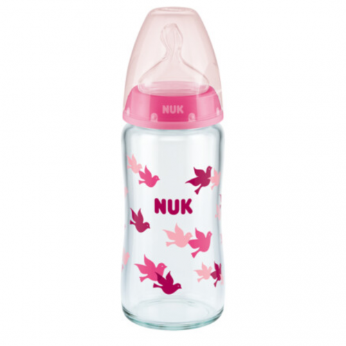 NUK First Choice Plus Μπιμπερό Γυάλινο Σιλικόνης Κόκκινο 0-6 μηνών Temperature Control (10.745.124) 240ml